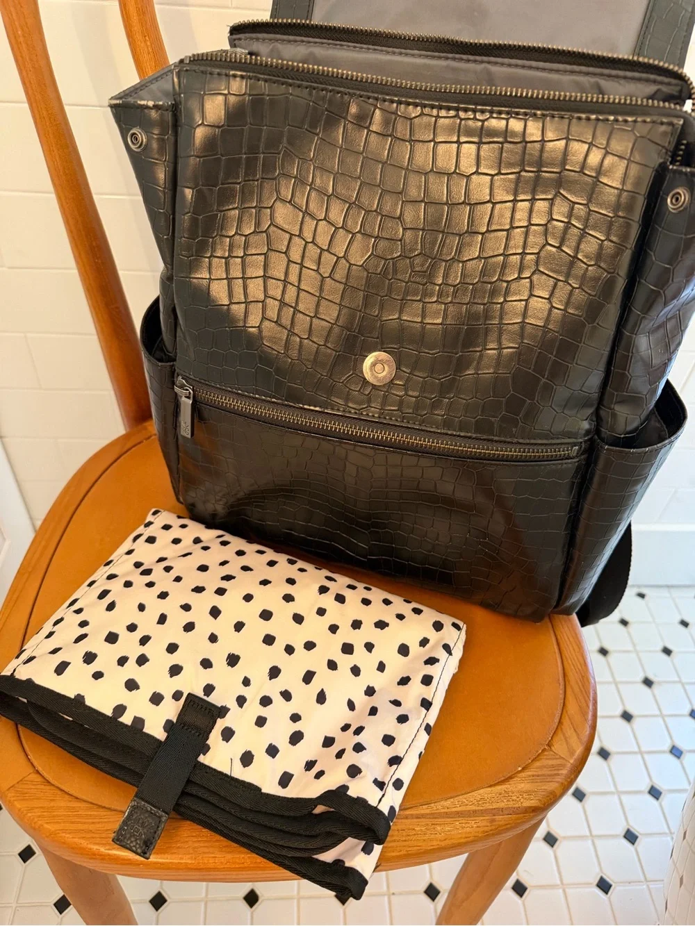 Freshly Picked Black Croc-Embossed Baby Backpack